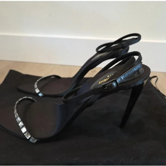 Yves Saint Laurent Black Heels with Silver Accents - Picture 2 of 10